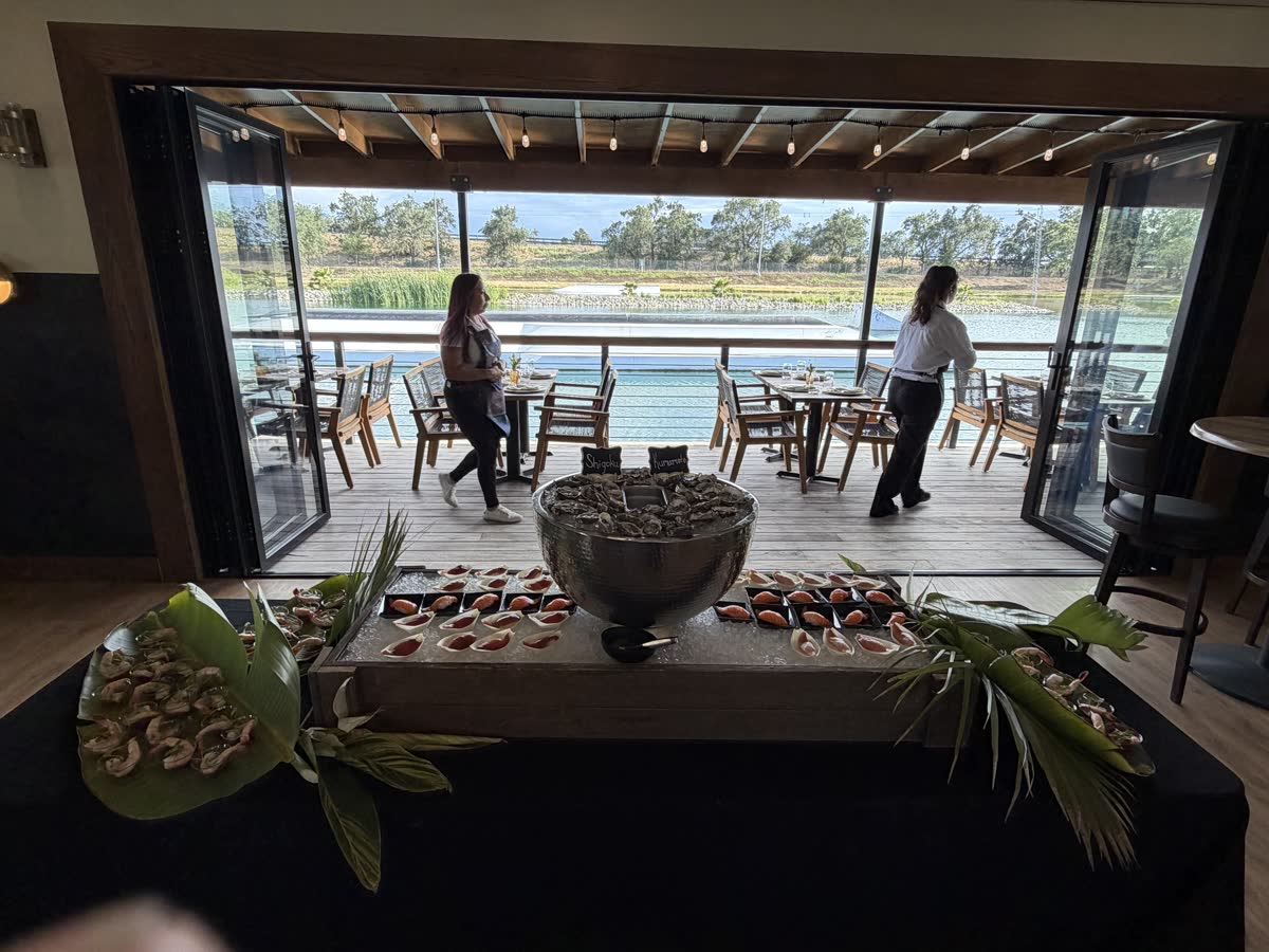 Seafood catering spread set up for an event
